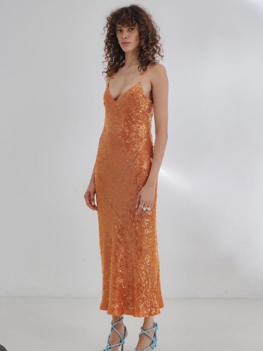 GALVAN LONDON NWT Sequin Slip Midi Dress in Orange